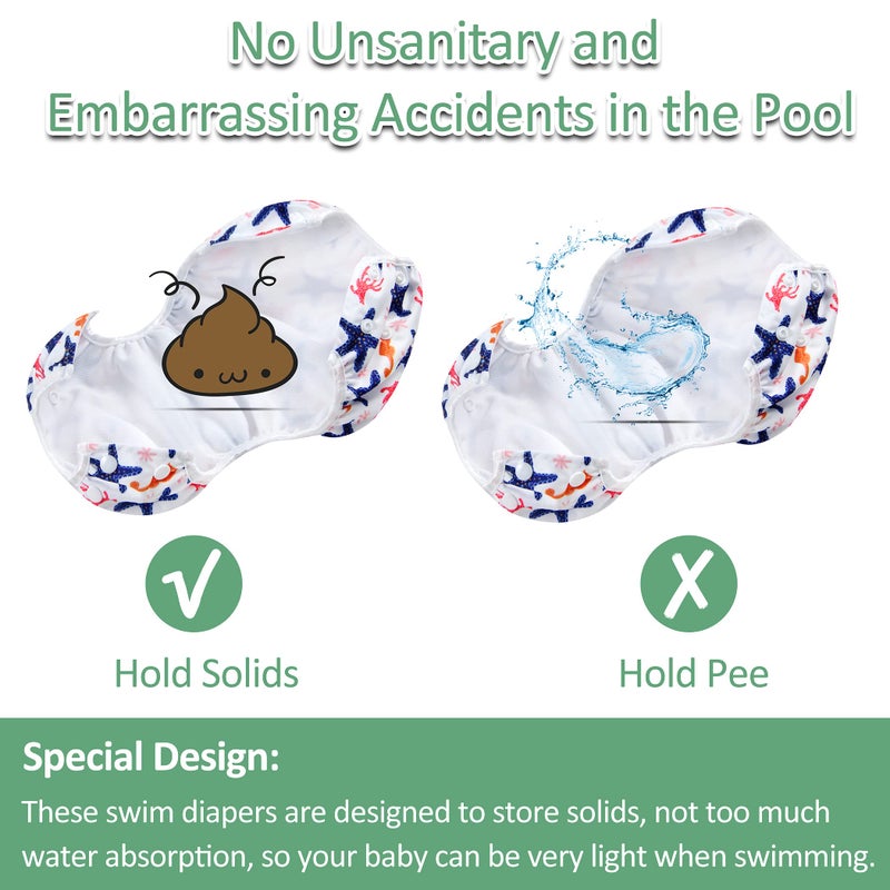 wegreeco Baby & Toddler Snap One Size Adjustable Reusable Baby Swim Diaper (Starfish, Small, 3 Pack) - Image 5